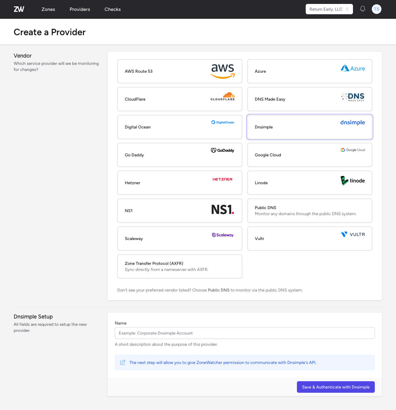 DNSimple Provider Setup