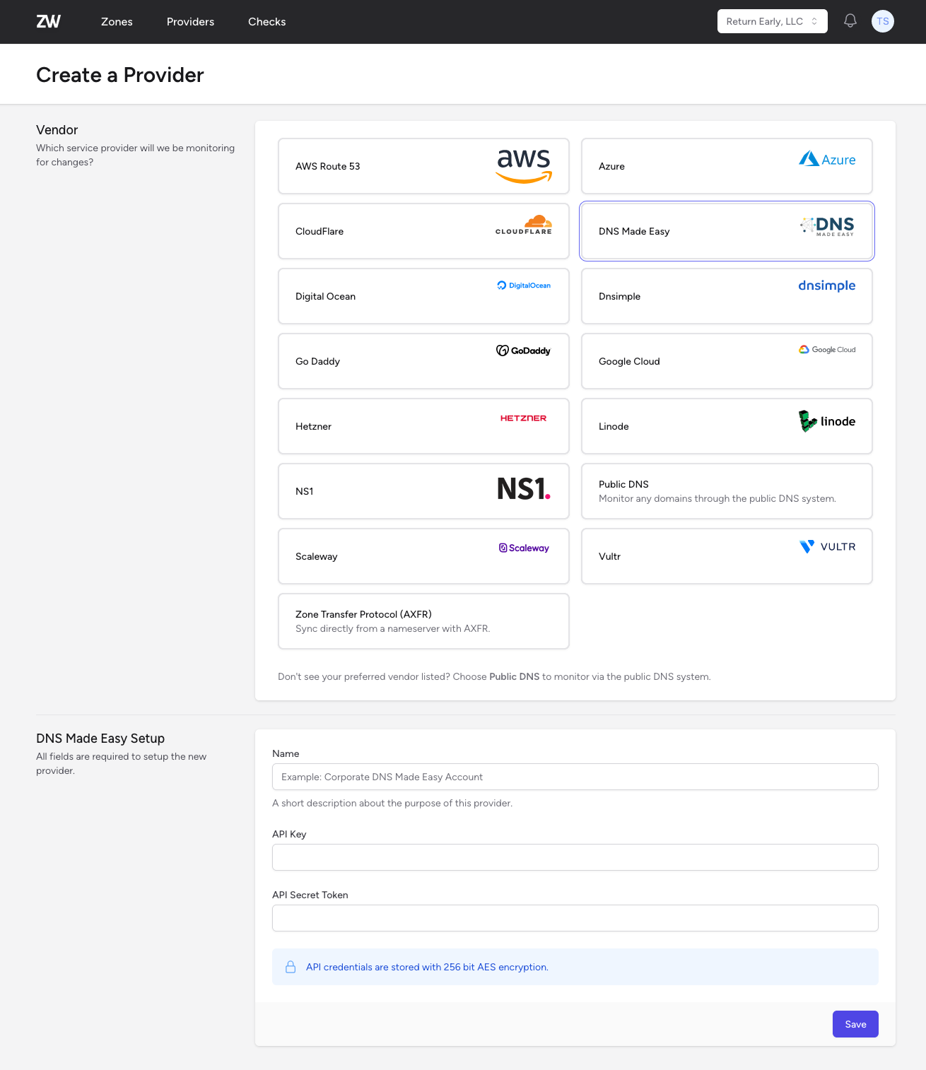 DNS Made Easy Provider Setup