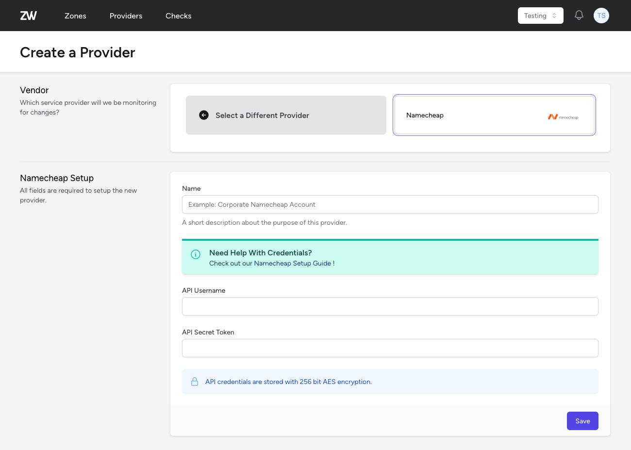 Namecheap Provider Setup